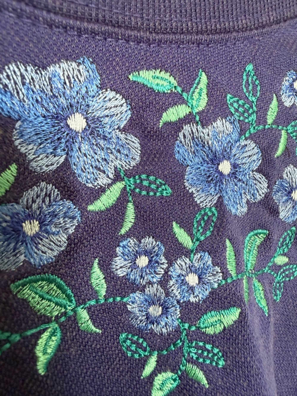 Vintage Coastal Granny Floral Embroidered Sweatshirt Blue Cottagecore Mock Neck - Picture 5 of 7